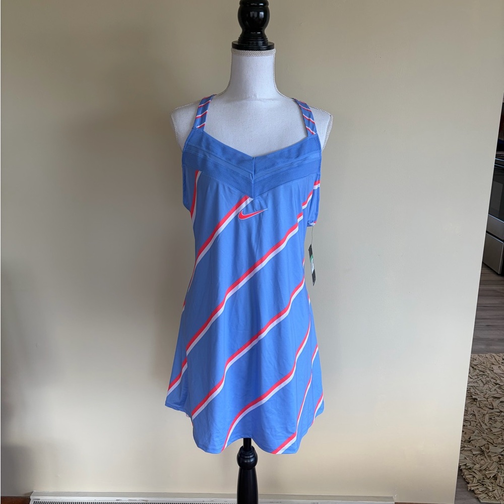 New XL Nike Court Blue and Neon Red Striped Tennis Dress